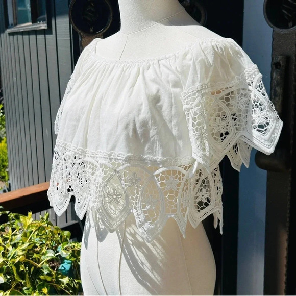 Anthropologie RAGA LA Bohemian Stevie Nicks Style White Flowy Cropped Blouse - Picture 6 of 13